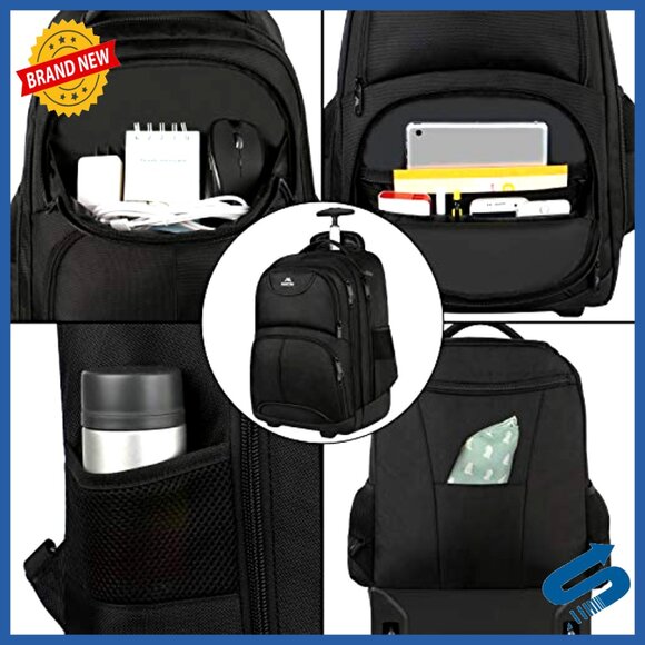 Wheeled Laptop Backpack Travel Business Carry On Trolley Suitcase Minimal - Picture 3 of 6